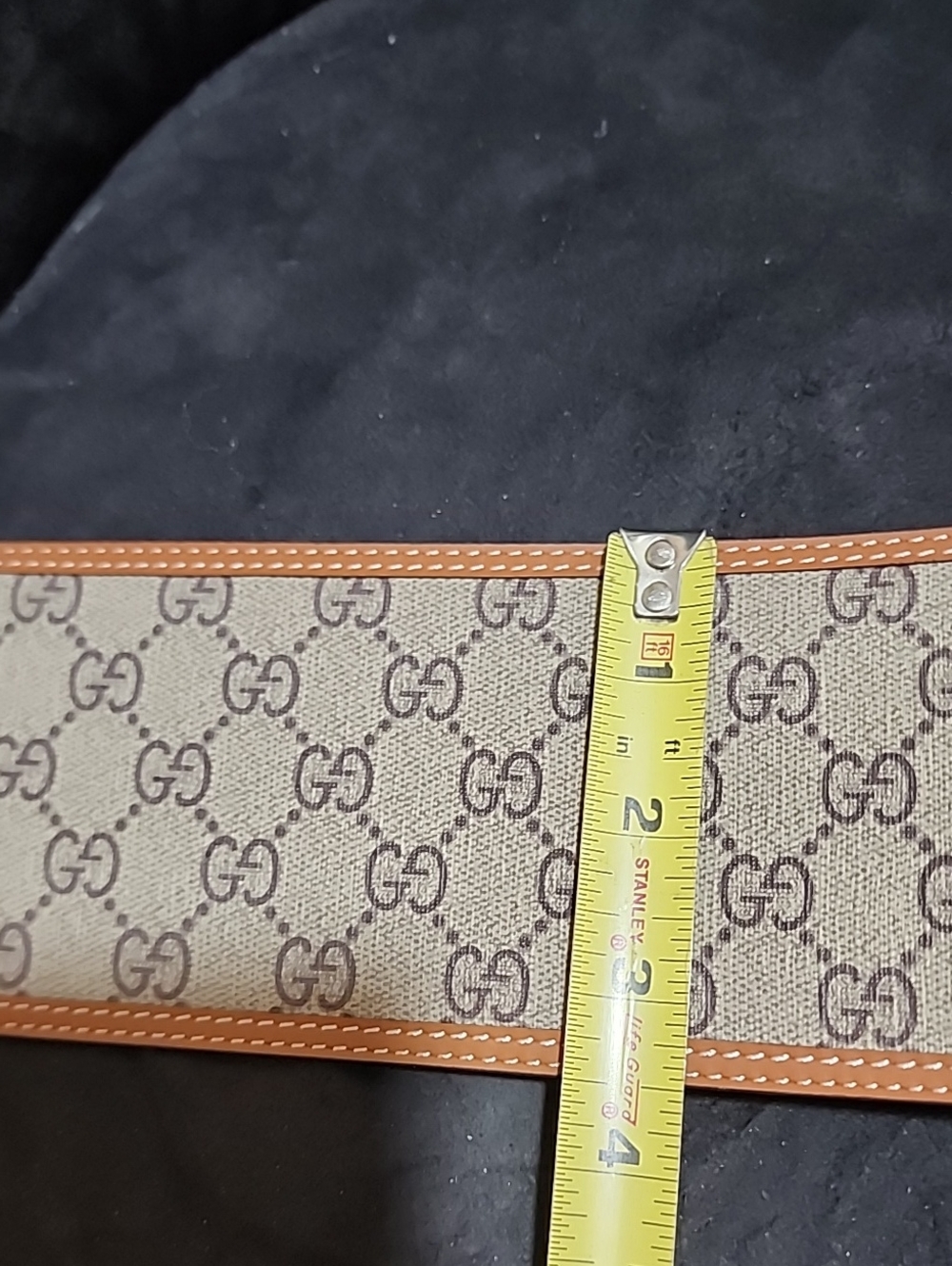 Beige GG Canvas Monogram Belt with Brown Trim and Silver Buckle - Picture 8 of 10